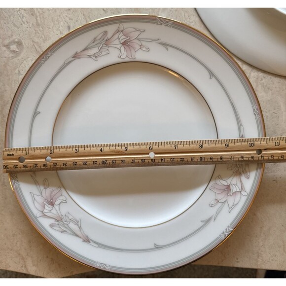 Noritake Jenna 3760 Dinner Plates Set of 4 Pink/Green Bands Pastel Flowers VTG - Picture 6 of 6